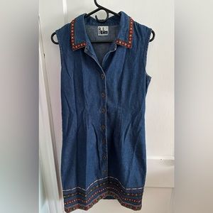 cottage-core denim button-up mini dress! embroidered!